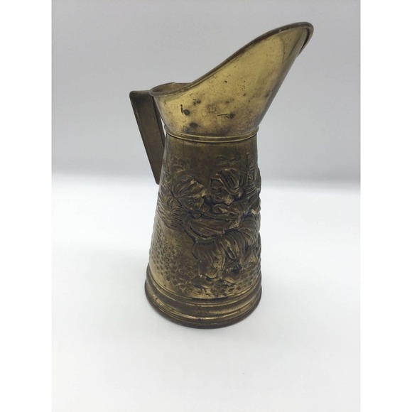 Vintage 8” brass pitcher windmill England dog sailboat chicken street country - Picture 2 of 9